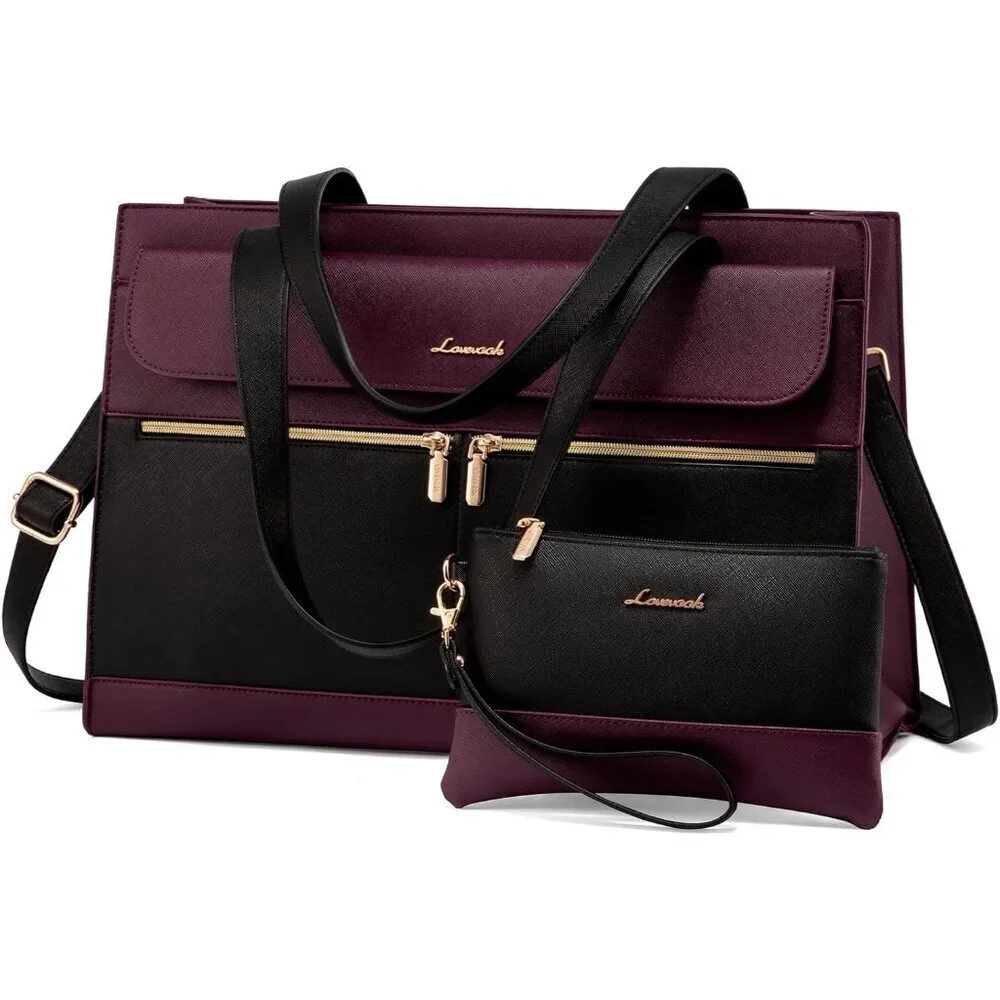 Women Laptop Tote Bag 15.6 Inch Leather Waterproof Organizer Work Office